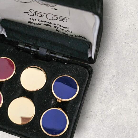 Vintage 3 Pairs Button Links Star Case in Case Gold Tone - Picture 5 of 8